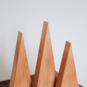 Decoratiune brad din lemn, set 3 braduti cupru
