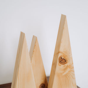 Decoratiune brad din lemn, set 3 braduti natur