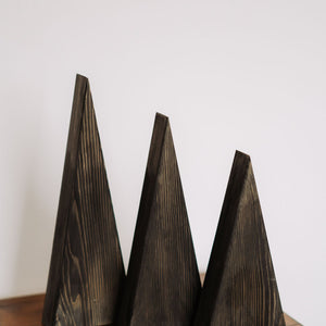 Decoratiune brad din lemn, set 3 braduti negri