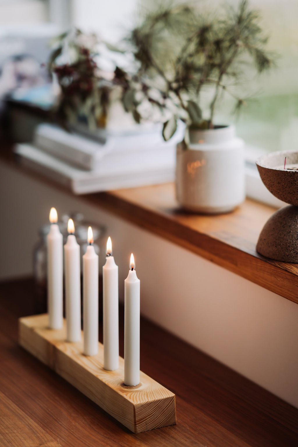 Suport lumanari Advent din lemn masiv