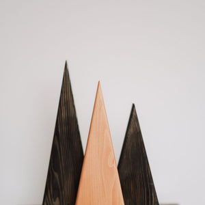 Decoratiune brad din lemn, set 3 braduti